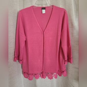 Salon Studio Pink Lace-Trimmed Cardigan W/ Hook & Eye Closure - Size Large